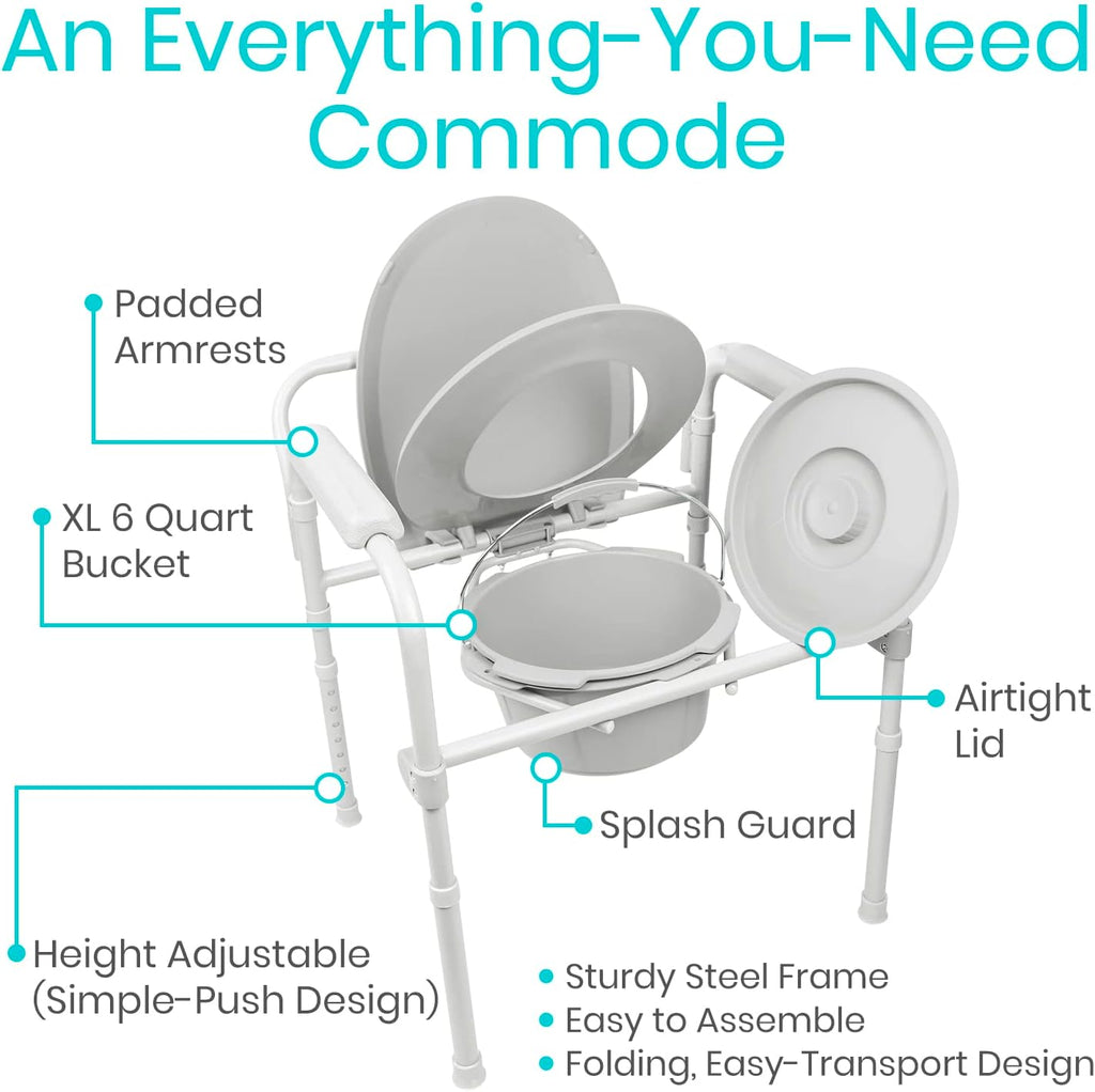 Vive Bedside Commode Toilet Chair Folding 350 lb Capacity 3 in 1 Heavy Duty Bariatric W70520