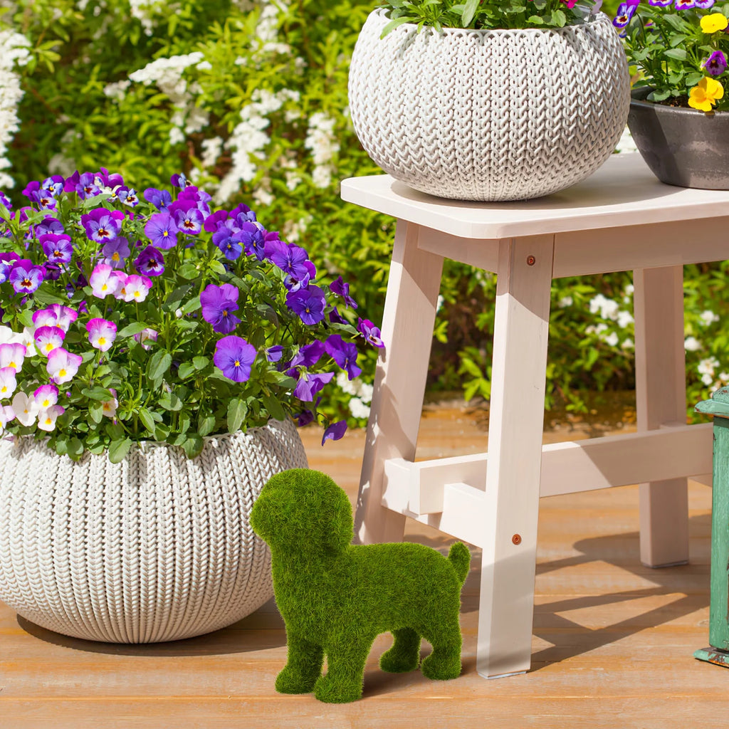 Flocked Artificial Topiary Dog Statue W46870