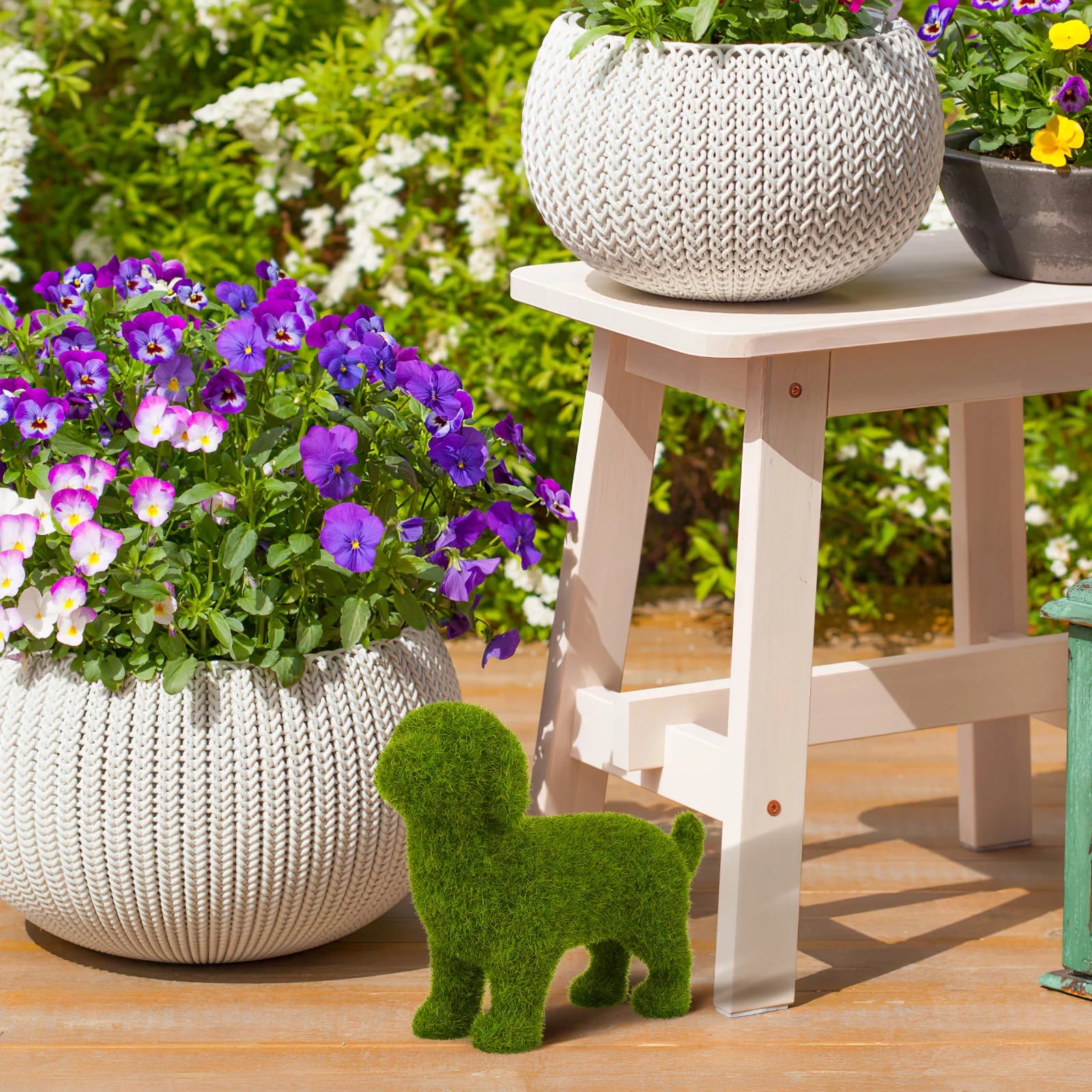Flocked Artificial Topiary Dog Statue W46870