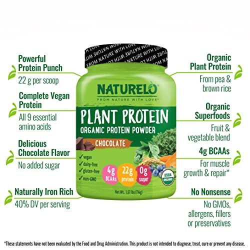 NATURELO Plant Protein Powder, Vanilla, 22g Protein, Vegan, 20 Servings S8145