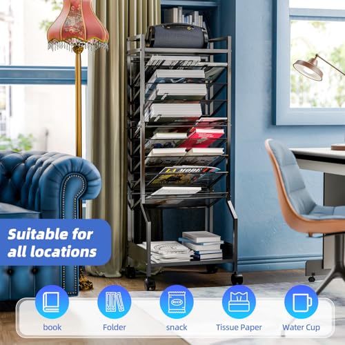 Simple Trending 14 Tier Rolling File Cart with Sliding Trays, Black C4528