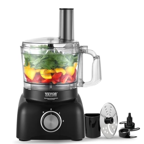 VEVOR Food Processor, 7 Cup Small Vegetable Chopper for Dough, Shredding, Slicing, Electric Meat Processors with 2 in1 Reversible SUS Disc, Large Feed Chute & Pusher, 2 Speed and Pulse for Home Use