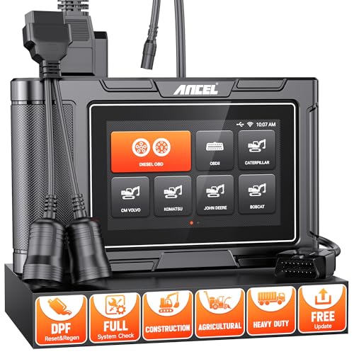 ANCEL HD3600 Heavy Equipment Diagnostic Tool with DPF Regen, Full System Heavy Duty Truck Scanner Machinery Scan Tool Diesel Code Reader Fit for Cummins, Caterpillar, John Deere, Komatsu, Yanmar&Case