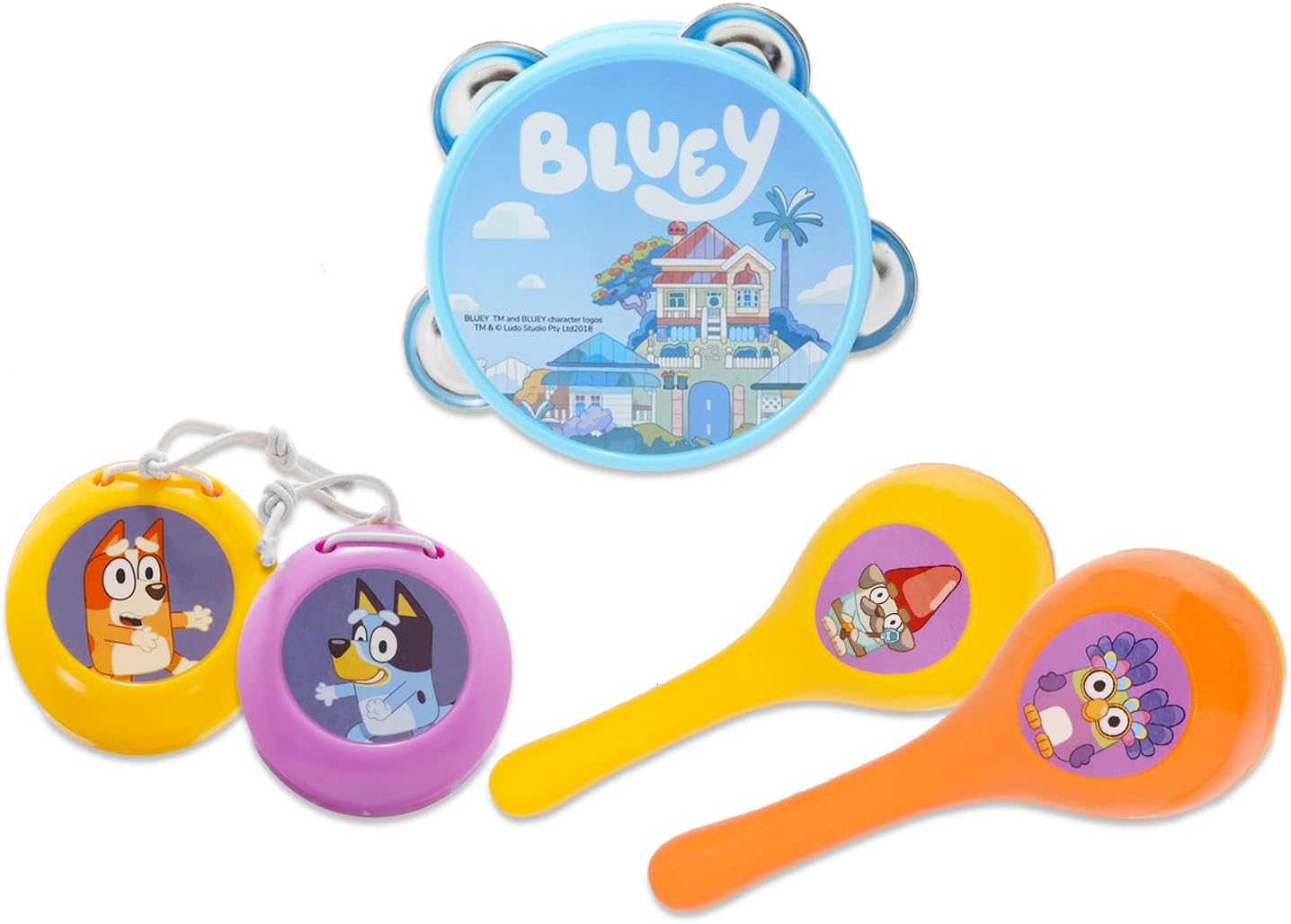 Bluey Musical Instruments Set with Tambourine, Maracas, and Clapper for Kids 1-3 T387154