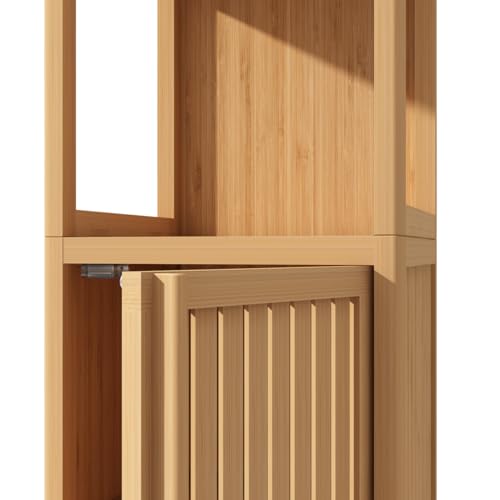 Tall Bamboo Bathroom Storage Cabinet with Door and 2 Shelves F11069