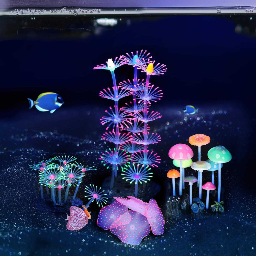 Lpraer 4 Pack Glowing Coral Reef Aquarium Decorations Silicone Y3567