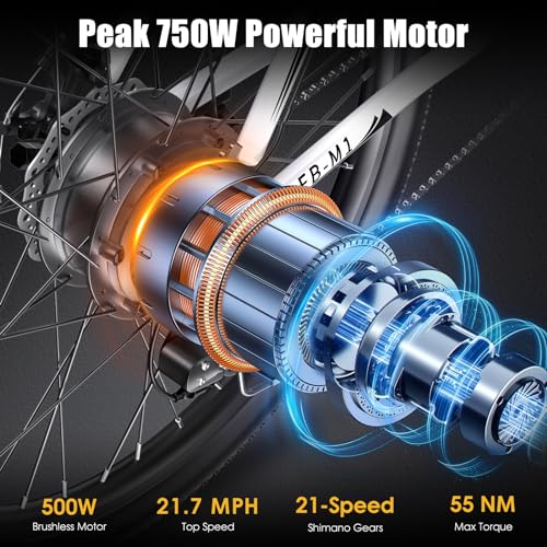Peak 1000W Electric Mountain Bike for Adults, 26" 48V Commuter Ebike F750633