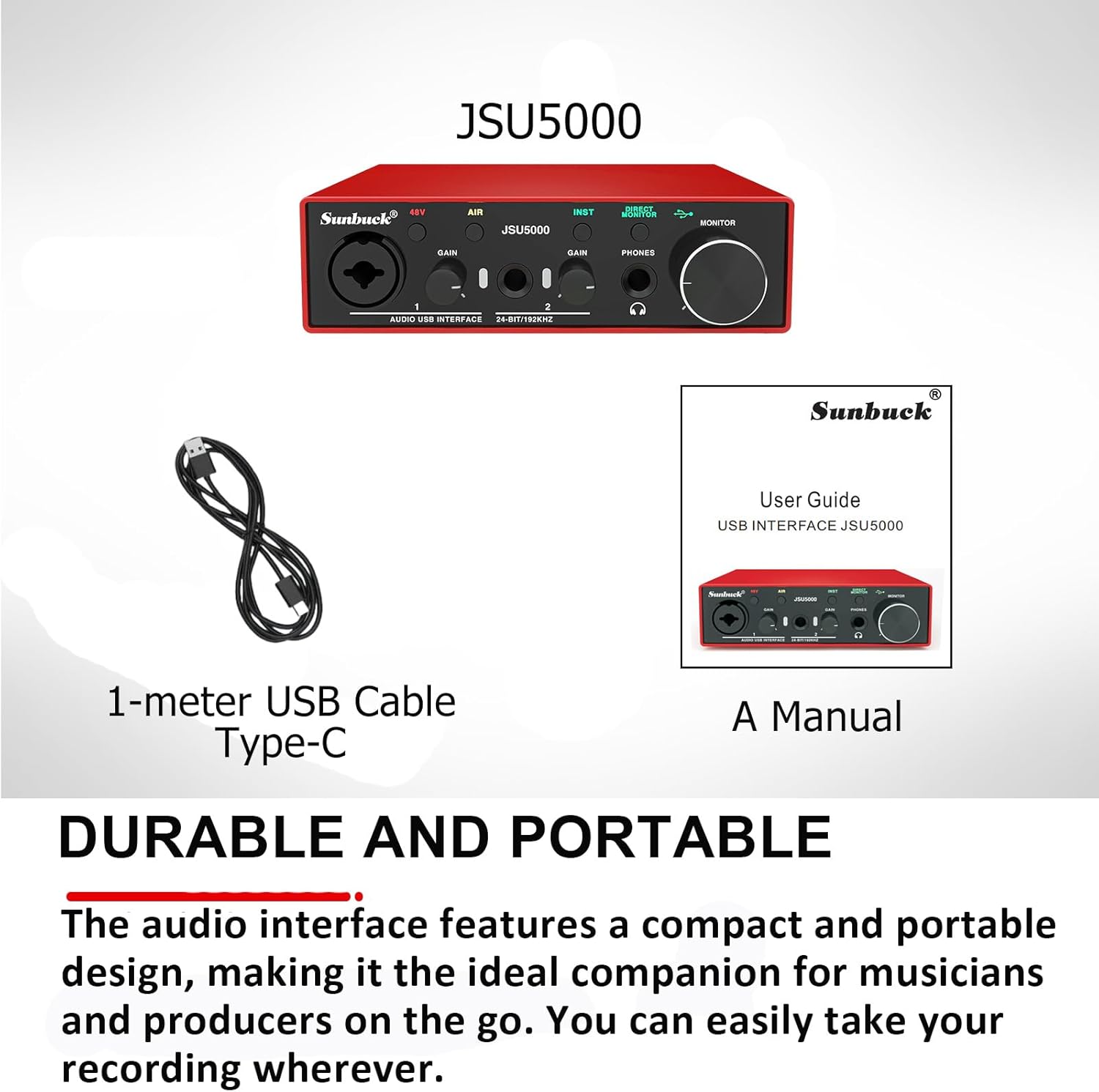 Sunbuck Audio Interface for PC/MAC, 24Bit/192kHz, XLR/48V Phantom Power, USB T120