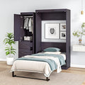 DEINPPA Full Size Murphy Bed with Convertible Wardrobe Farmhouse Style Murphy Cube Cabinet Bed, Wall Bed with Drawers and Shelf for Guest Room Home Office-Antique Wood