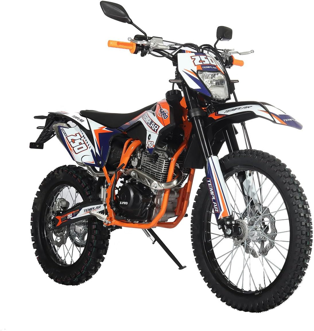 X-PRO Templar 250cc Zongshen Brand Engine Dirt Bike with All Lights and 5-Speed Manual Transmission, Electric/Kick Start! Big 21"/18" Wheels! (Orange, Factory Package)