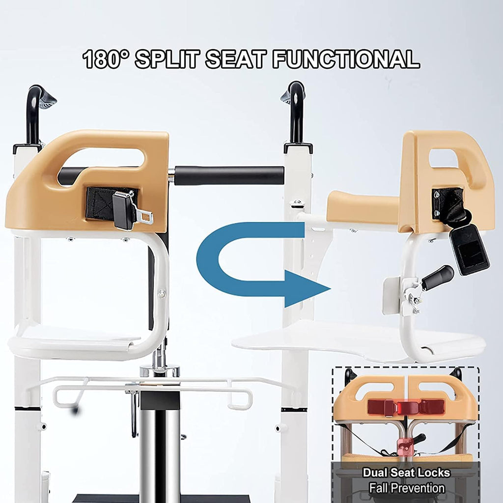 Hydraulic Transfer Wheelchair for Home Use with 180° Split Seat, 290 Lb Capacity D96417