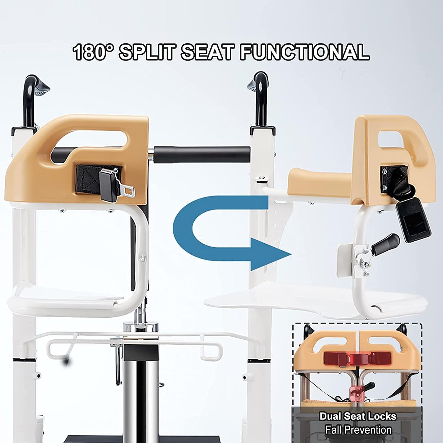 Hydraulic Transfer Wheelchair for Home Use with 180° Split Seat, 290 Lb Capacity D96417