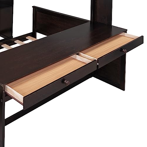 Harper & Bright Designs Full Over Twin Bunk Bed with Desk and Storage, Solid Wood, Gray L8927