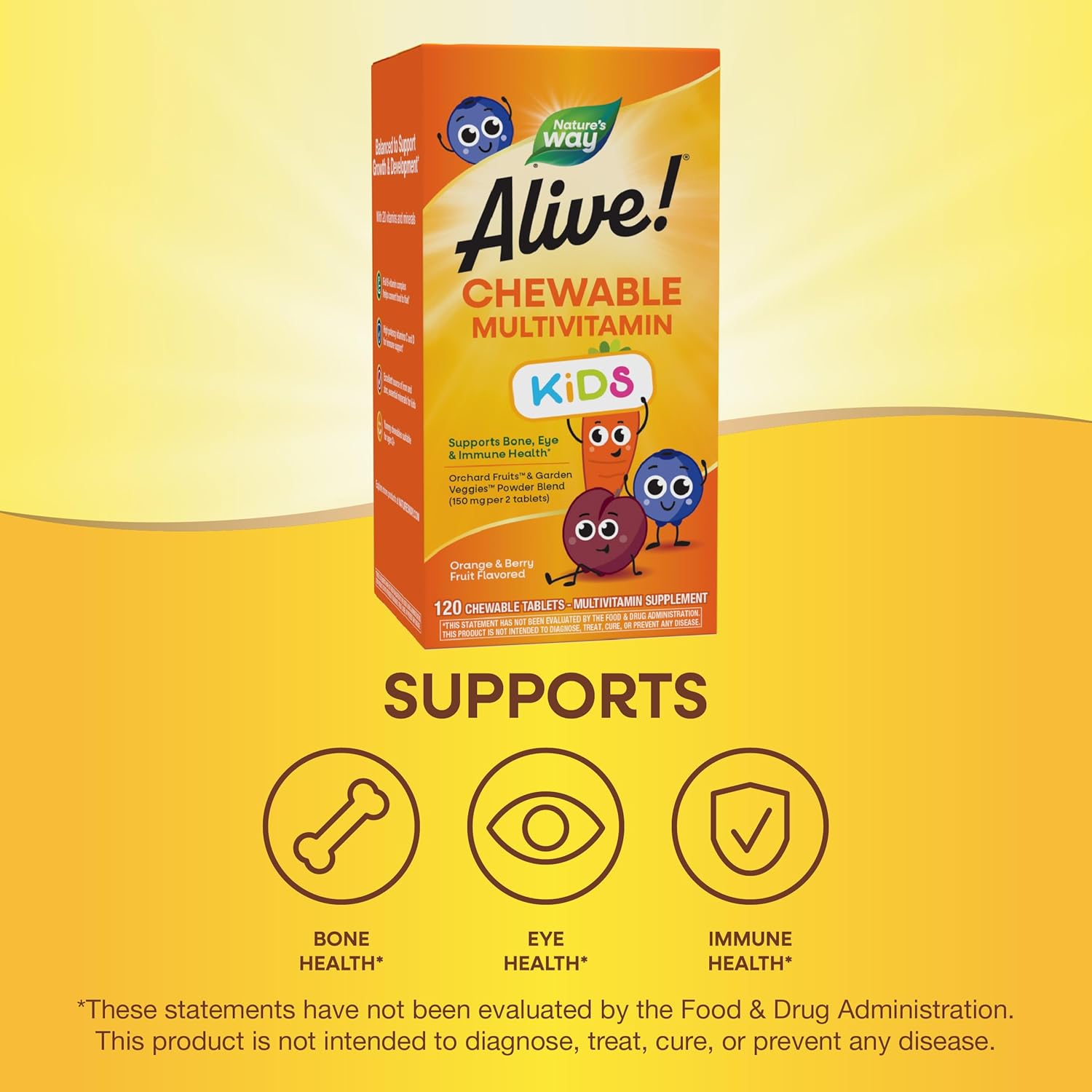 Nature's Way Alive! Children's Daily Chewable Multivitamin, Orange & Berry, Gluten Free, 120 Tablets I109
