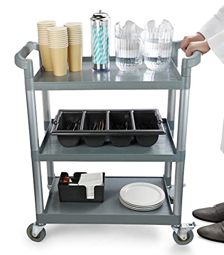 New Star Foodservice 250-Pound 3-Tier Utility Cart with Locking Casters, Black A83221