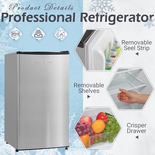 3.4 Cu.Ft Mini Fridge with Freezer, 2 Door Compact Refrigerator (Black) V995