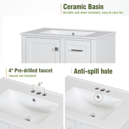 Harper & Bright Designs 30" Bathroom Vanity with Sink, Solid Wood, Green B603
