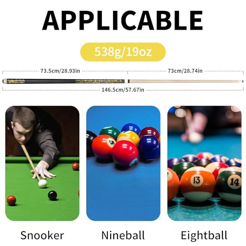 LOTKEY Pool Cue Set of 4 - Canadian Maple 58'' Billiard Sticks with 2 Chalks R905285
