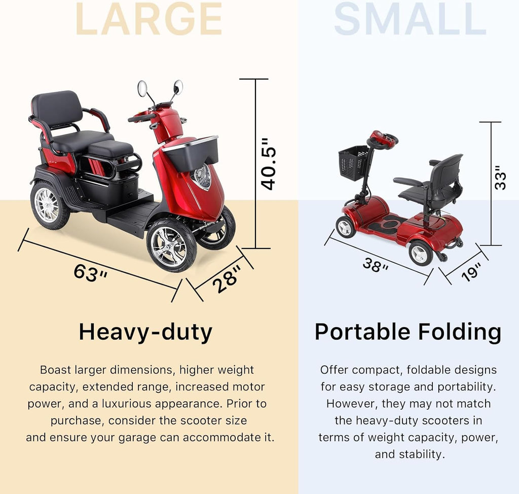 Two Seater Mobility Scooter 500lbs Capacity Heavy Duty Electric - Red D52623