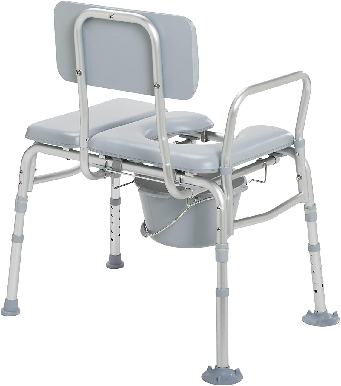 Drive Medical Transfer Bench Commode Chair with Padded Seat, Gray A422