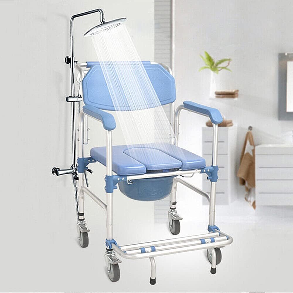 uyoyous Shower Commode Chair with Wheels, Padded Waterproof, 250 lbs Capacity W8677