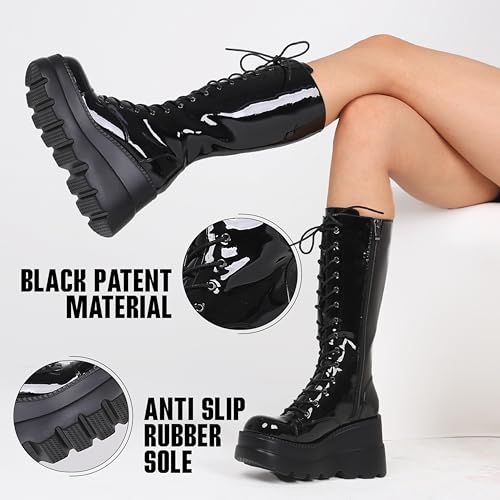 CELNEPHO Women's High Platform Chunky Heel Combat Boots Q428786
