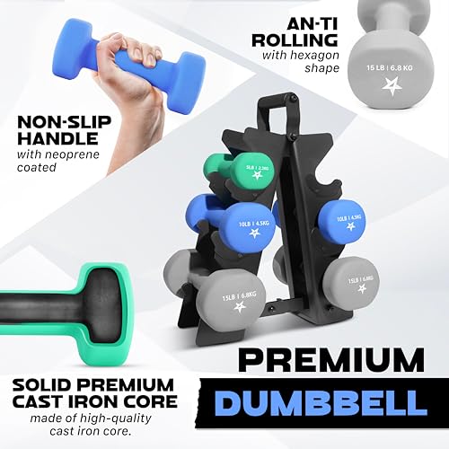 Yes4All Neoprene Coated Dumbbell Hand Weight Sets with Rack U179