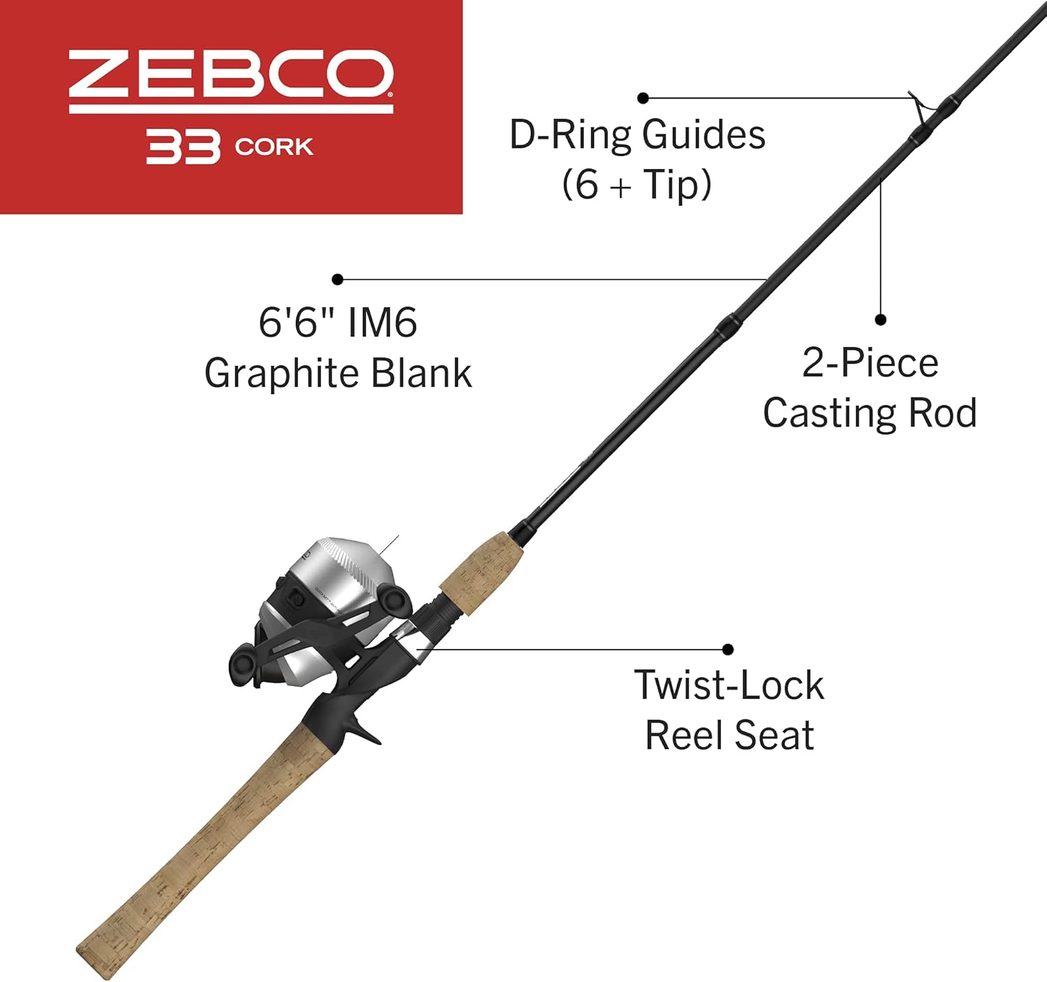 Zebco 33 Spincast Reel and 6-Foot Fishing Rod Combo, Silver/Black S87229