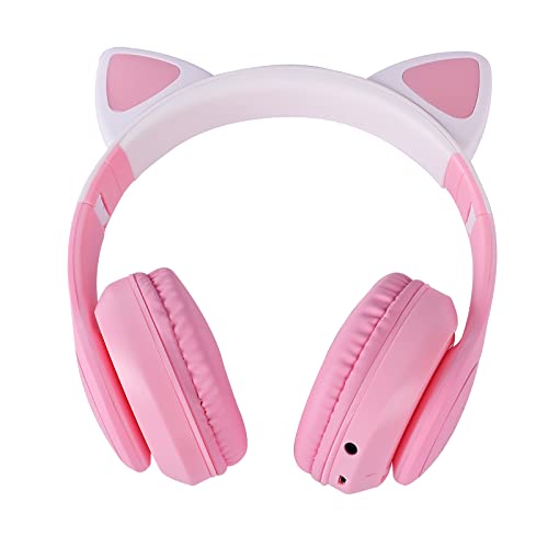 Cat Ear Kids Headphones Bluetooth LED Wireless Over Ear with Microphone Pink D91528