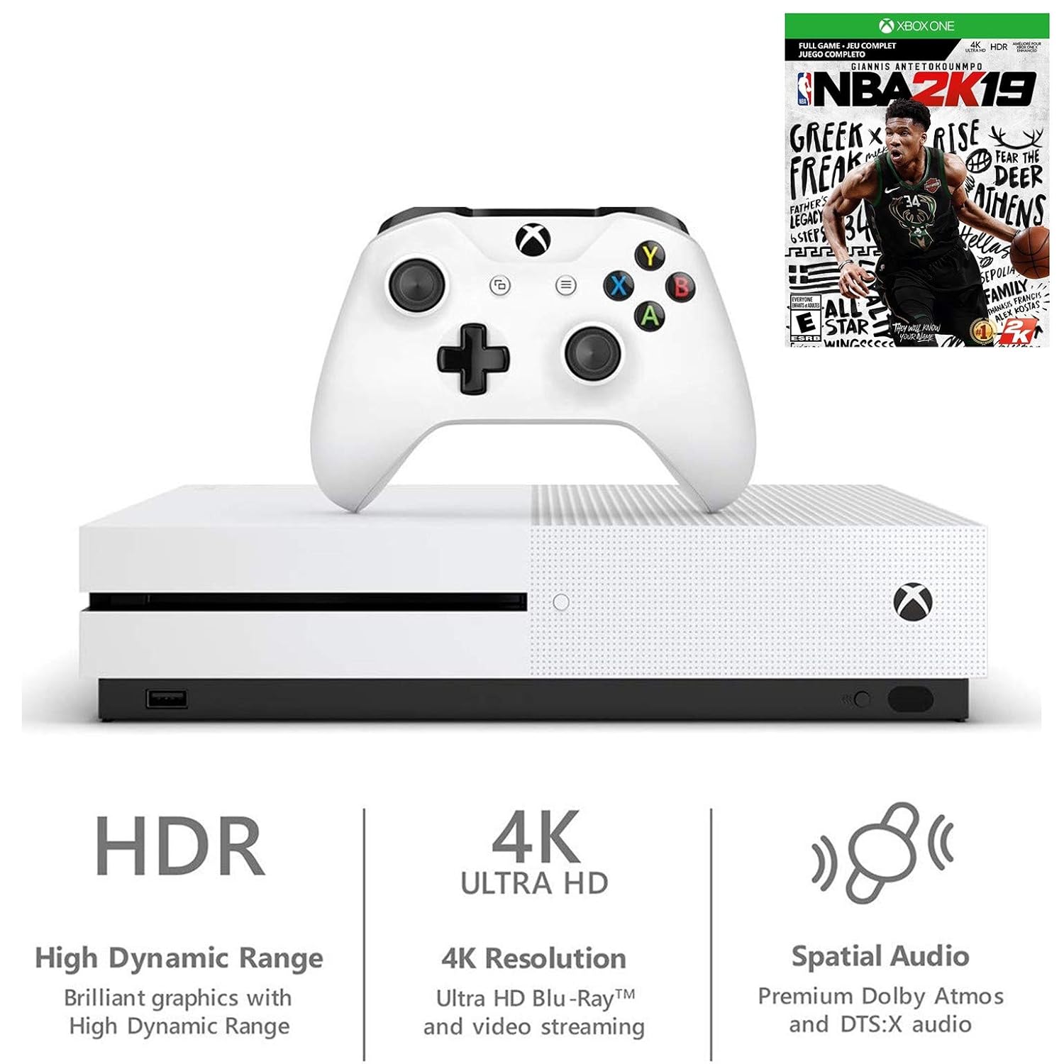 Xbox One S 1TB NBA 2K19 Bundle: Xbox One S 1TB Console, NBA 2K19 Game, Xbox Live Gold Trial, Xbox Wireless Controller, Choose Favorite Games Accessories
