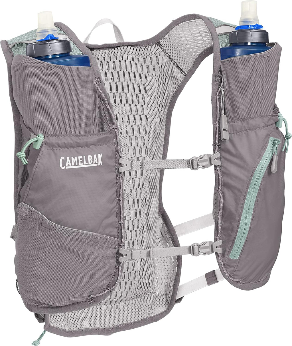 CamelBak Women’s Zephyr Running Hydration Vest 34oz – Body Mapping Technology, Silver/Blue Haze