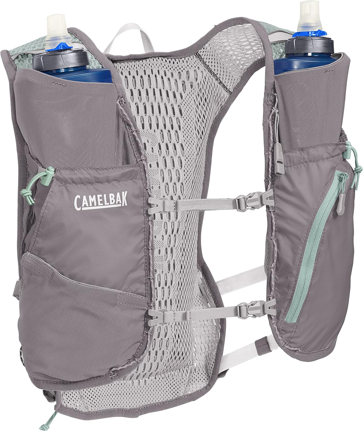 CamelBak Women’s Zephyr Running Hydration Vest 34oz – Body Mapping Technology, Silver/Blue Haze