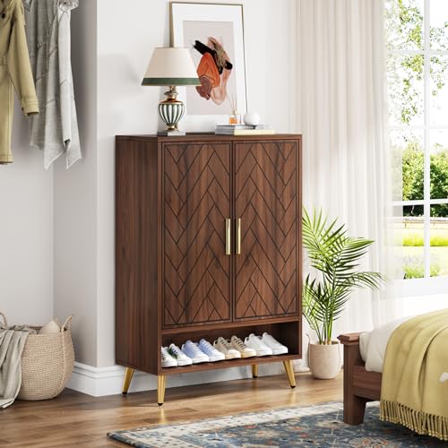Tribesigns Walnut Shoe Cabinet with Doors, 6-Tier for Entryway Y122