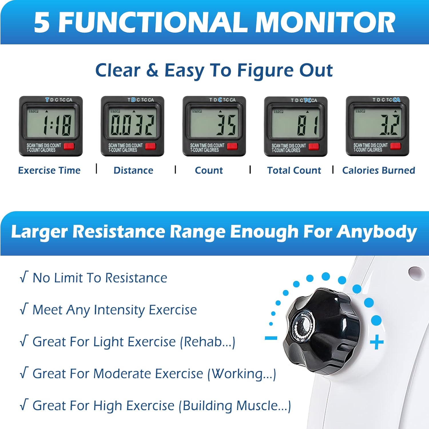 TABEKE Under Desk Bike Pedal Exerciser for Arm and Leg Exercise with LCD Display E71810