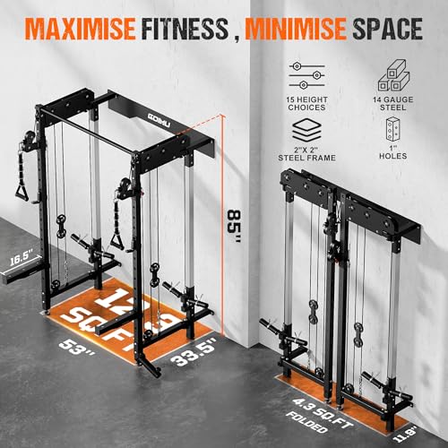 WM3-V4 Folding Wall Mounted Squat Rack with Dual Pulley System L11563