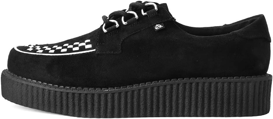 T.U.K. Shoes Black Faux Suede White Interlace Creeper L23519