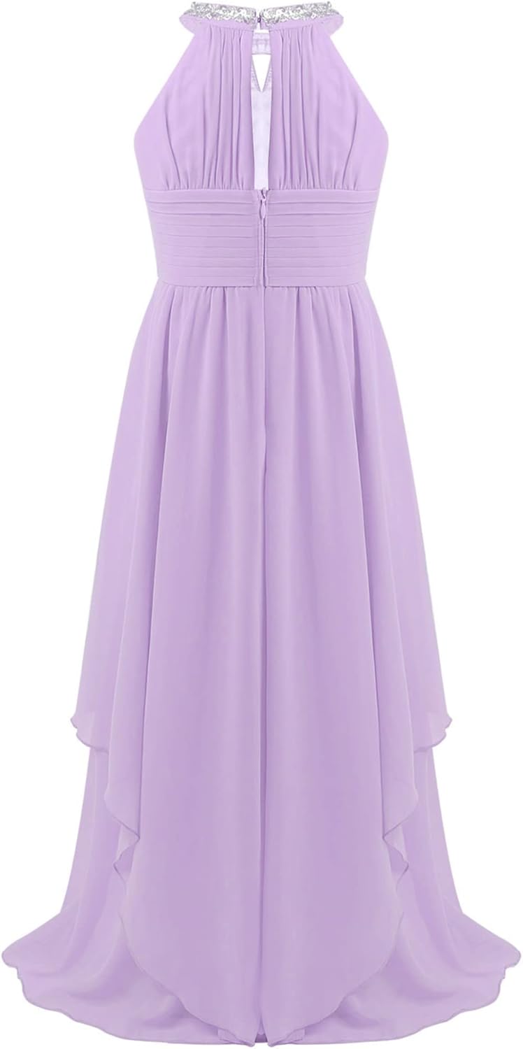 Alvivi Big Girls Halter-Neck Floral Lace Bridesmaid Romper Dress Lavender Q808132
