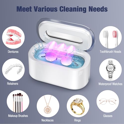 Ultrasonic Jewelry Cleaner 48kHz Portable with Digital Timer for Rings, Necklaces, Eyeglasses E305227