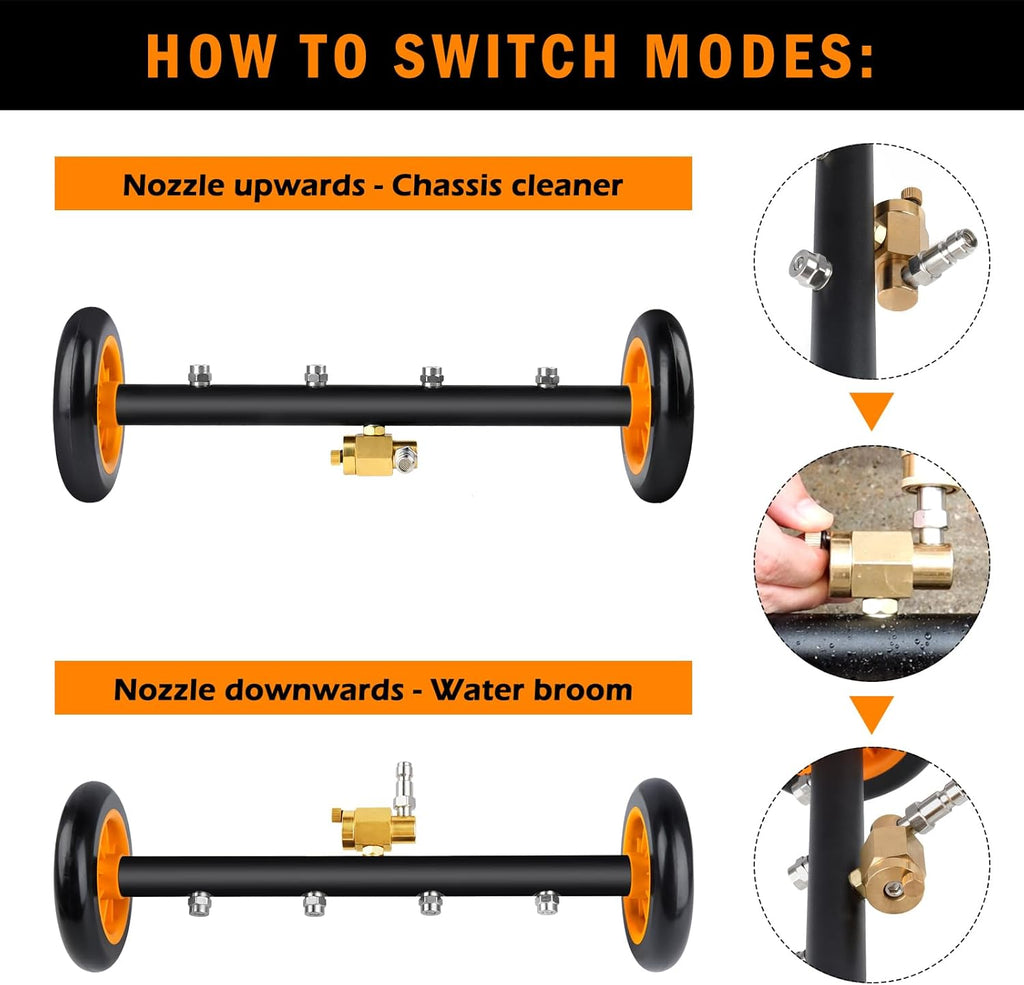 Siebwin 16" Dual-Function Water Broom for Pressure Washer Undercarriage Cleaner, 4000 PSI, Orange T779768
