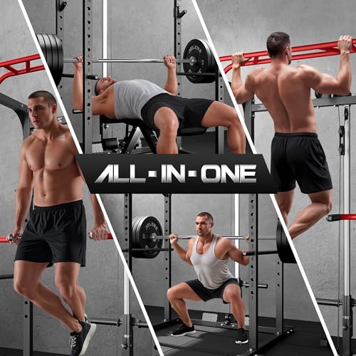 Power Cage 2000LBS Power Rack with LAT Pulldown and Adjustable Pulley System for Home Gym H863717