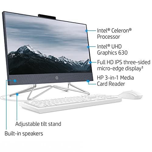 HP 21.5" All-in-One Desktop, Intel Celeron, 12GB RAM, 256GB SSD, Windows 11 Home, Blue K981776
