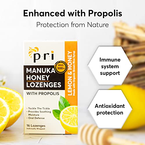 PRI Manuka Honey Lozenges with Propolis, MGO 300+, Lemon, 16 Count (2 Pack) Q1655