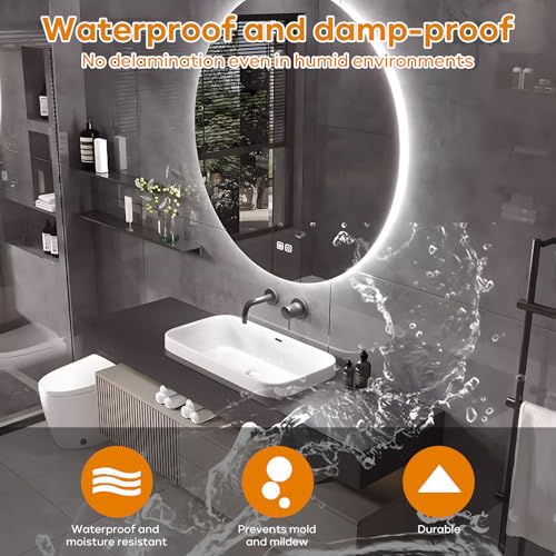 Floating Bathroom Vanity with Sink and LED Mirror, Solid Wood, Wall Mounted, White 36" E381