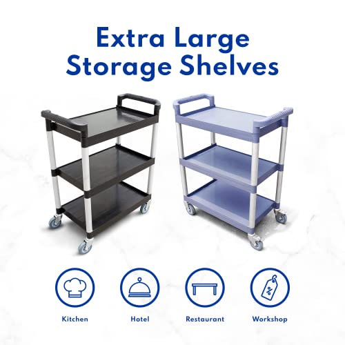 New Star Foodservice 250-Pound 3-Tier Utility Cart with Locking Casters, Black A83221