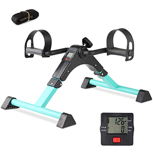Pedal Exerciser - Portable Desk Cycle - Hand, Arm & Leg Exercise Peddling Machine - Low Impact, Adjustable Fitness Rehab Equipment for Seniors, Elderly - Folding Mini Stationary Bike