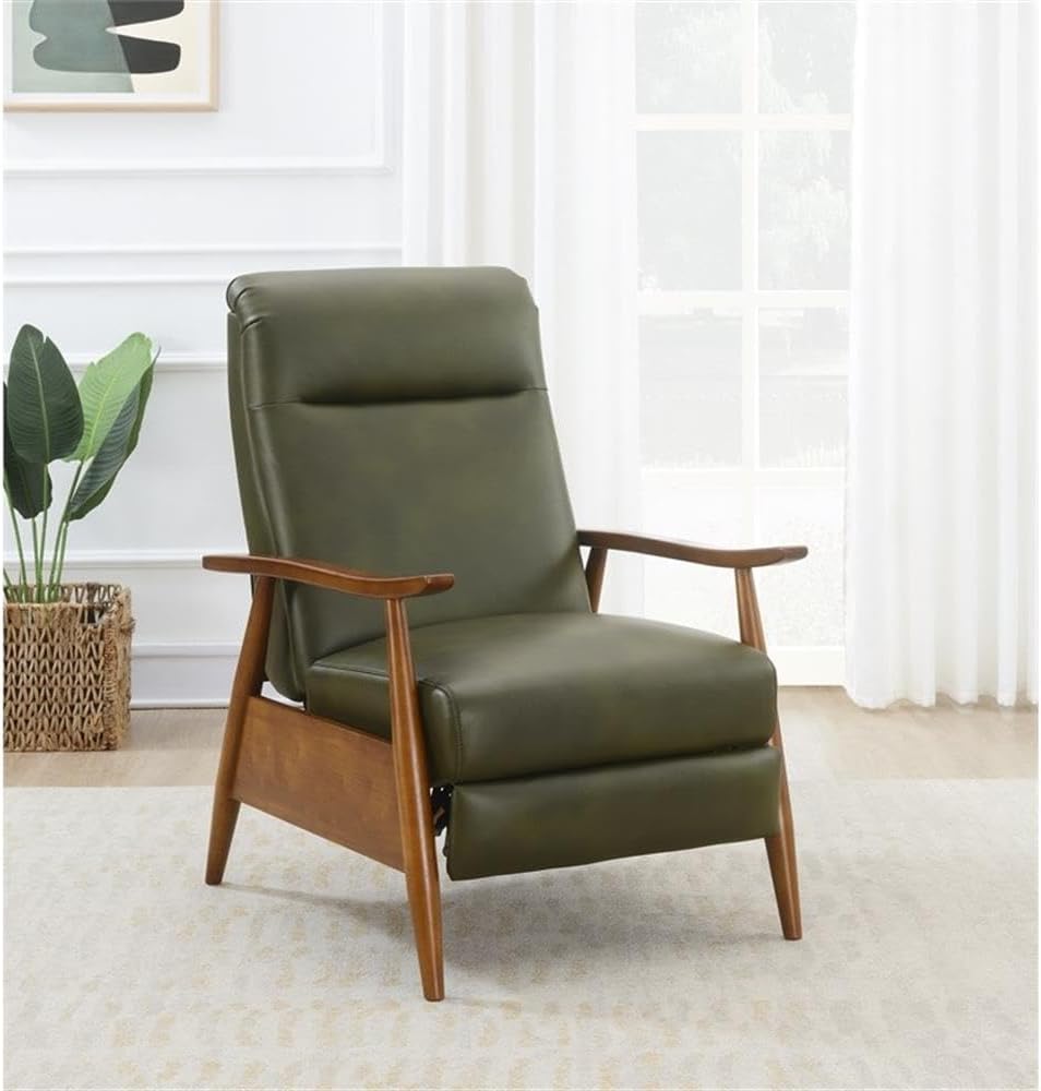 Solaris Fern Green Faux Leather Wood Arm Push Back Recliner I637324