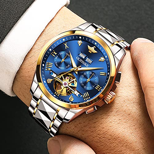 OUPINKE Mens Automatic Skeleton Tourbillon Sapphire Crystal Watch B46726