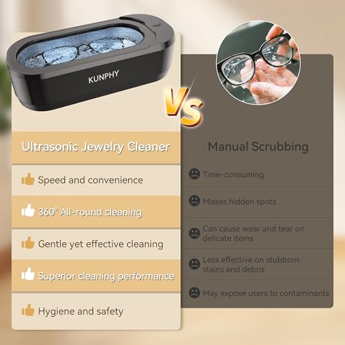 KUNPHY Ultrasonic Jewelry Cleaner, 12oz 46KHz, One-Touch Operation, White W240