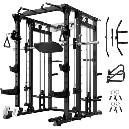 RitFit Buffalo Smith Machine Power Cage with Lat Pull-Down & Cable Crossover for Home Gym V3251