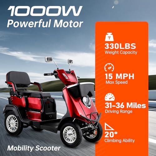 Heavy Duty 4 Wheel Mobility Scooter for Seniors & Adults, 500lbs Capacity, Orange D33988
